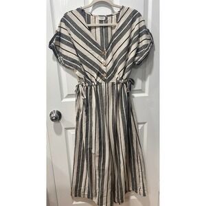 World Market Shilo Striped Wide Leg Cinch Waist Jumpsuit Gray Multi Cropped S/M